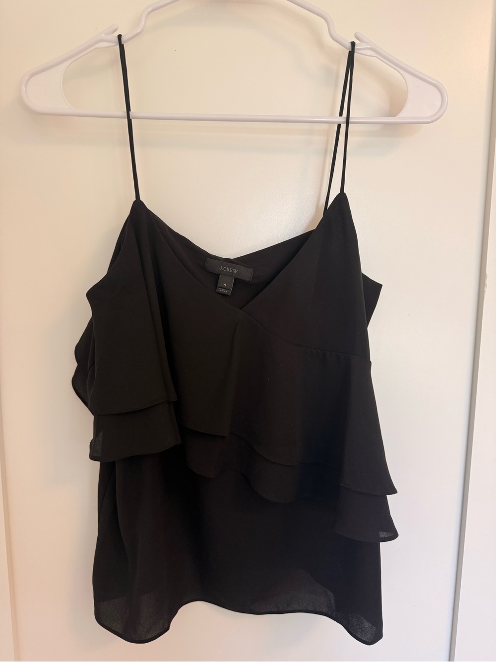 J. Crew Silk Black Ruffle Tank Top